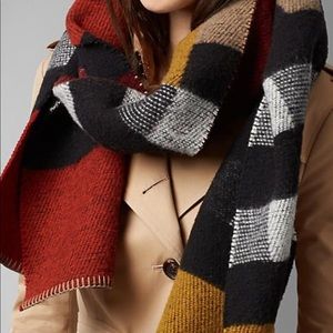 Burberry color block check wool cashmere scarf
